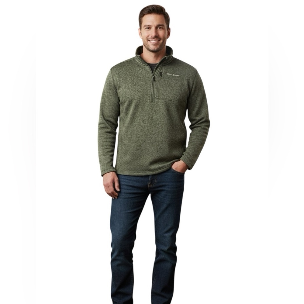 Eddie Bauer 1/4 olive green marbled zip fleece long sleeve pullover sweater 3XLT